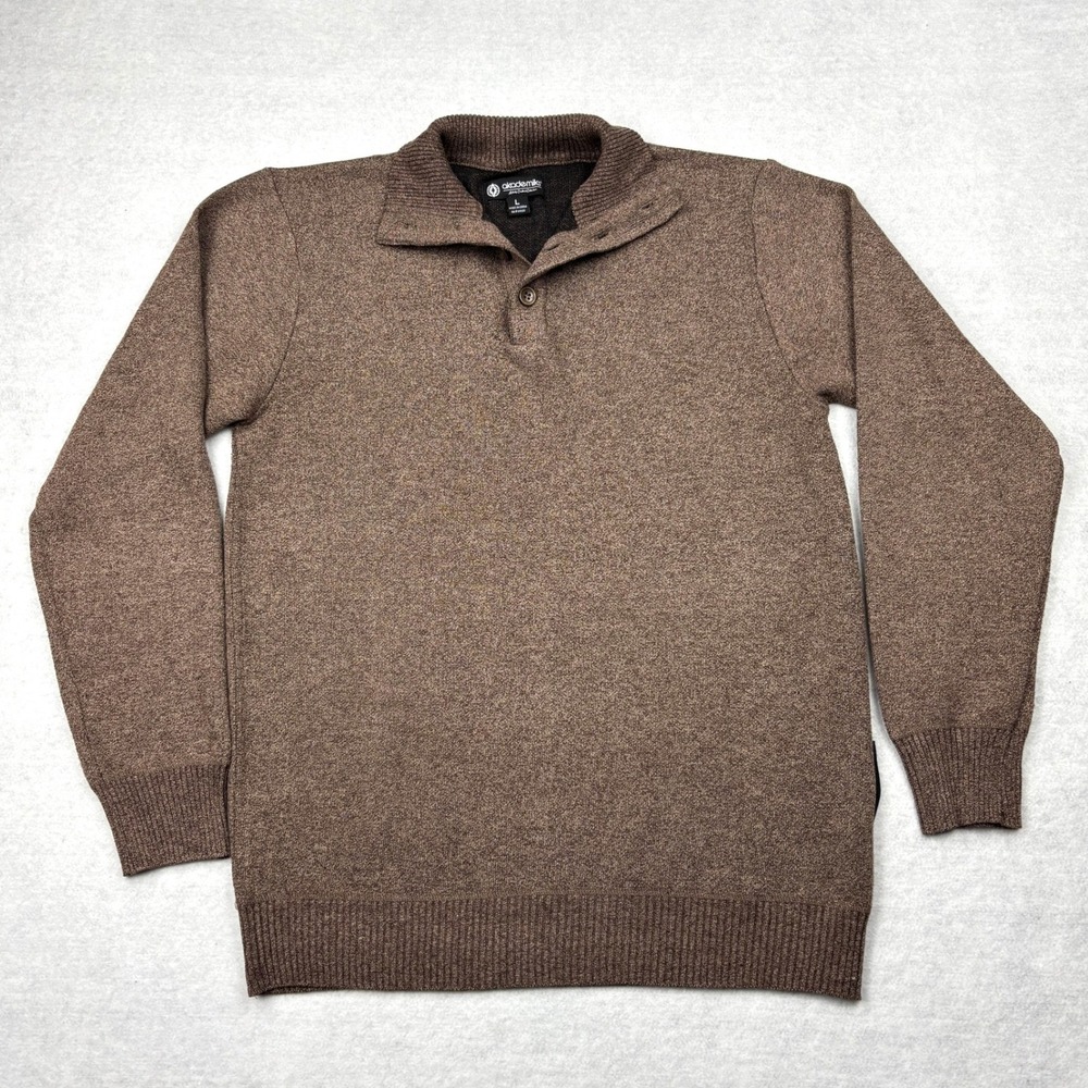 VTG Akademiks Mens L Brown Heather Ribbed Split Collar Henley Pullover Sweater